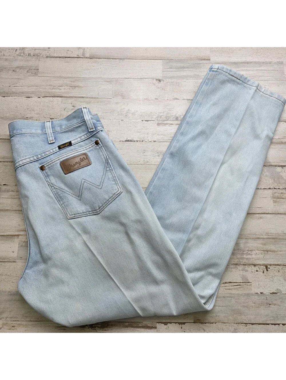 VTG Wrangler Jeans Mens 34x30 Cowboy Cut Light Wash Denim Boot - Western 13MWZGH